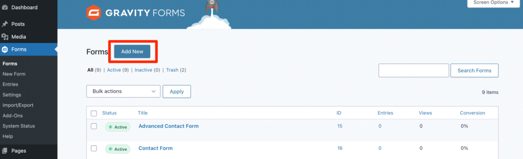 Add new Gravity form