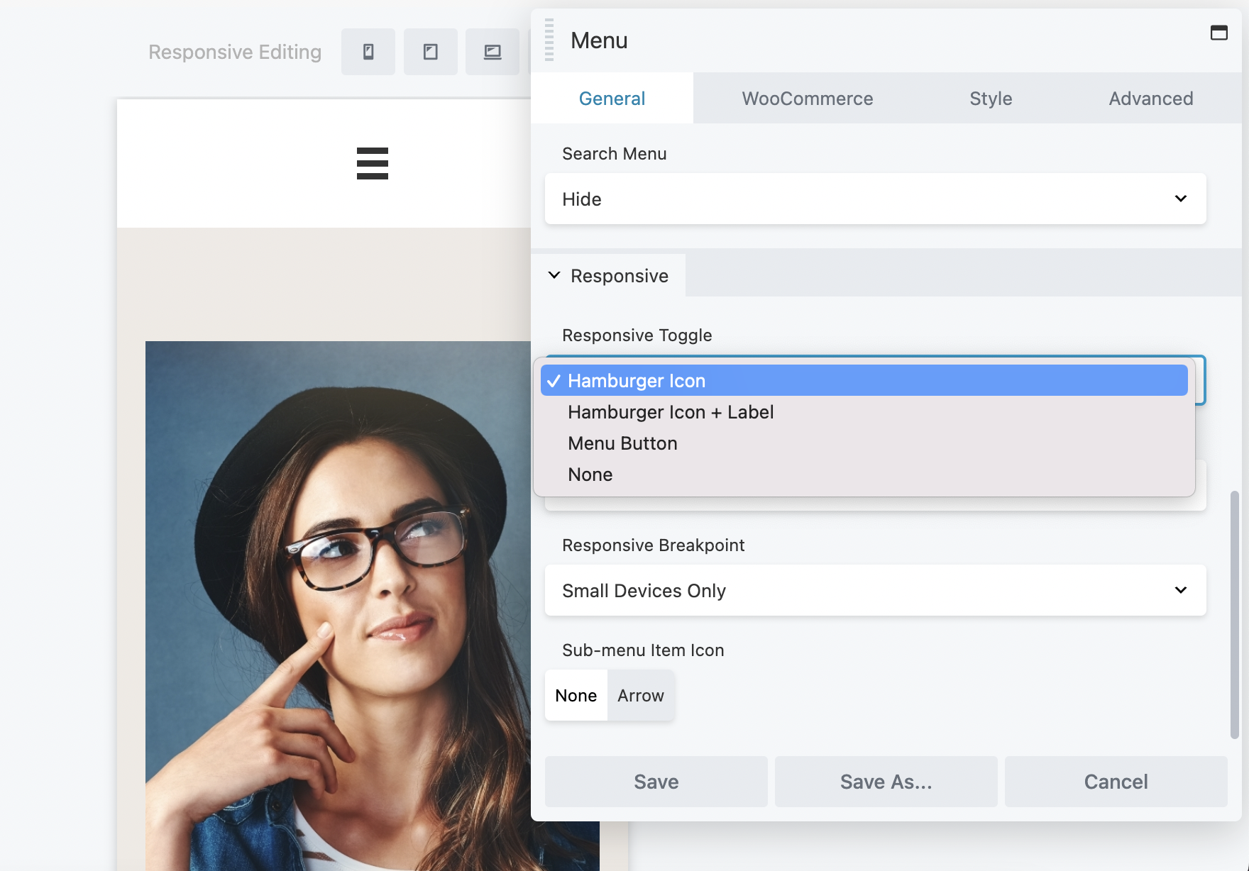 Beaver Builder mobile menu responsive toggle