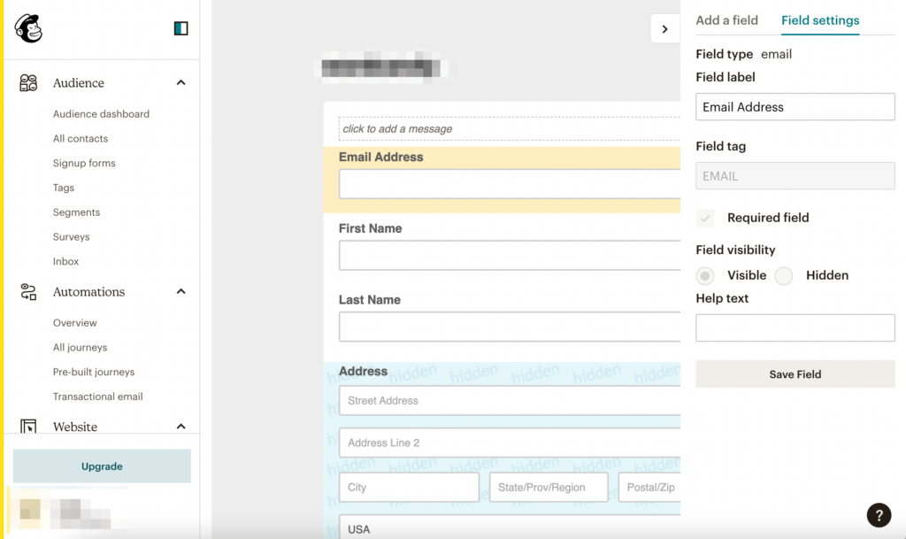 Mailchimp form builder