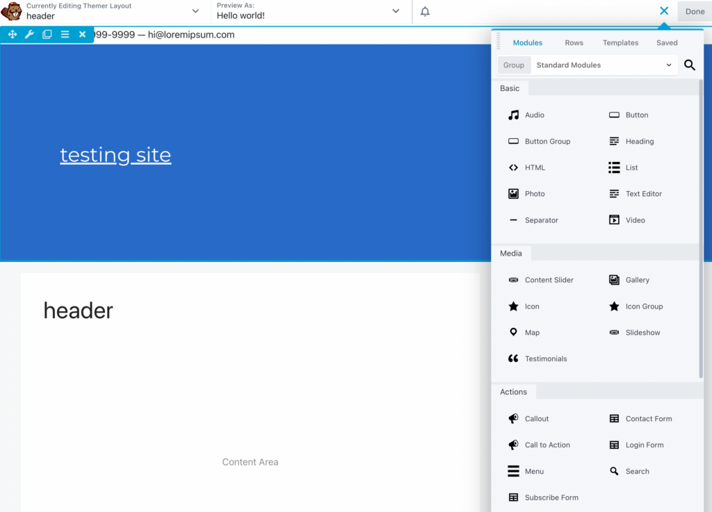 Themer header template