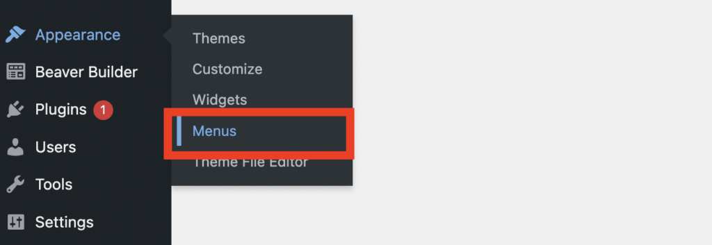 WordPress appearance menu