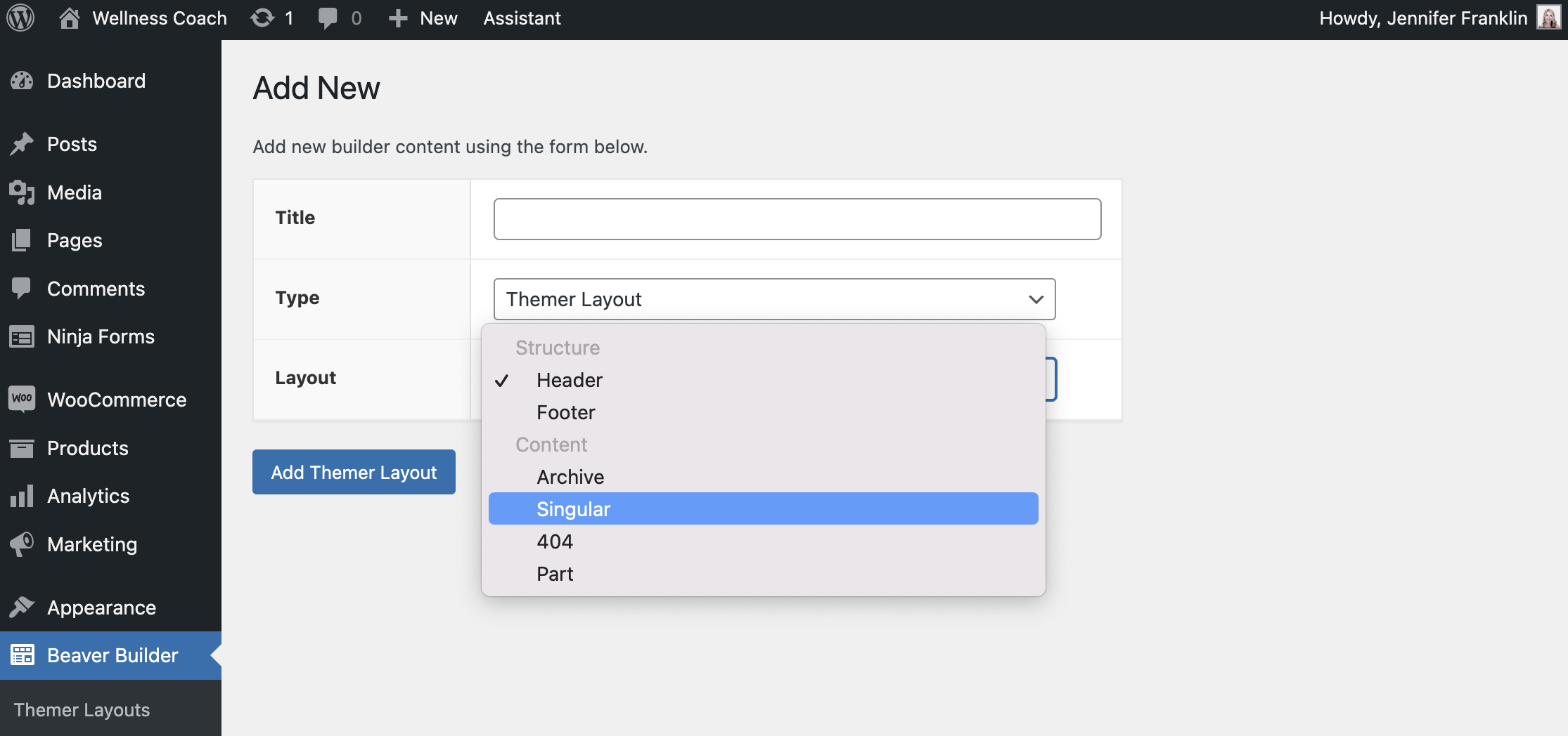 Add new Beaver Themer singular layout