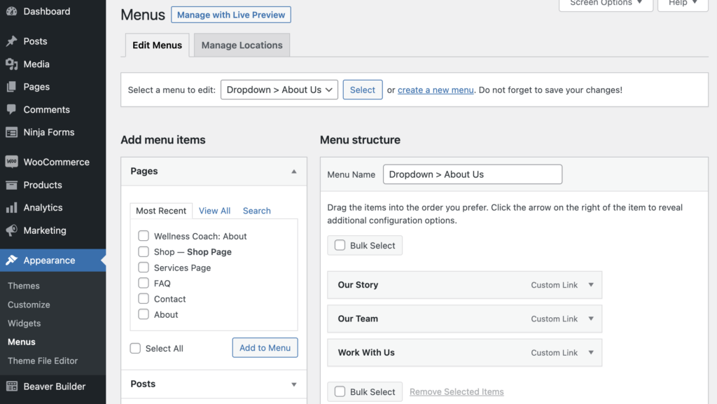 Beaver Builder Add New Dropdown Menu