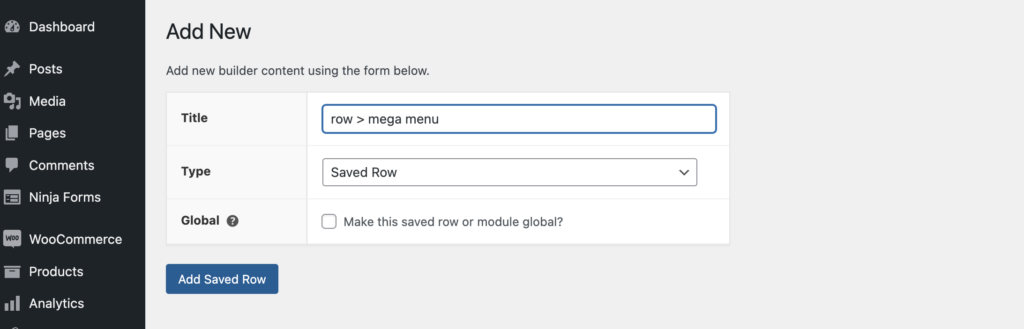 Beaver Builder add new saved row