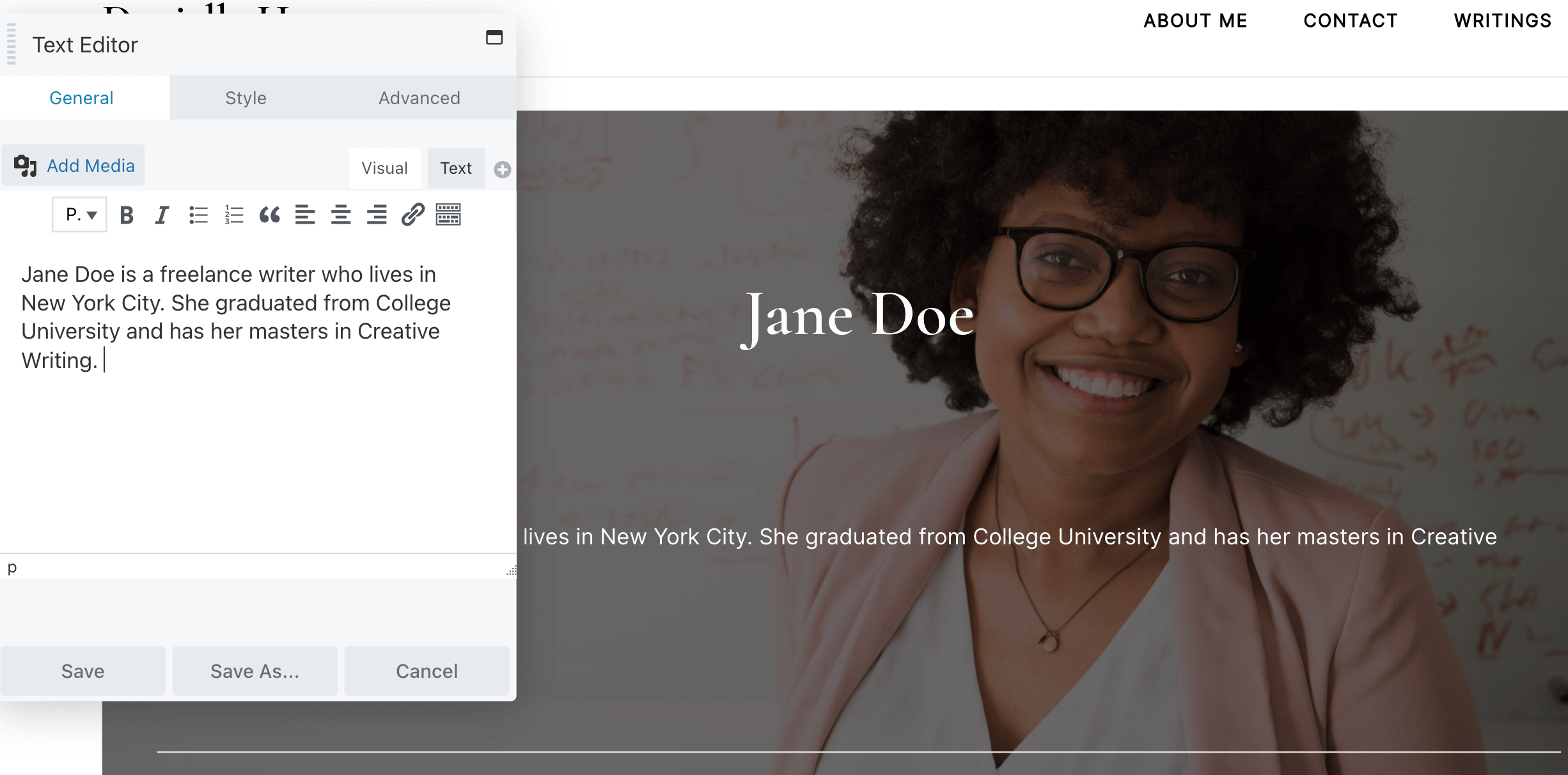 Adding a bio to Beaver Builder.