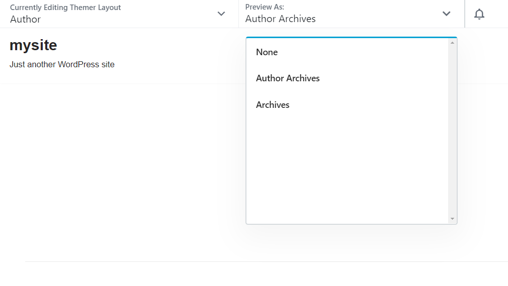 Choosing the Author Archives option in Preview As dropdown.