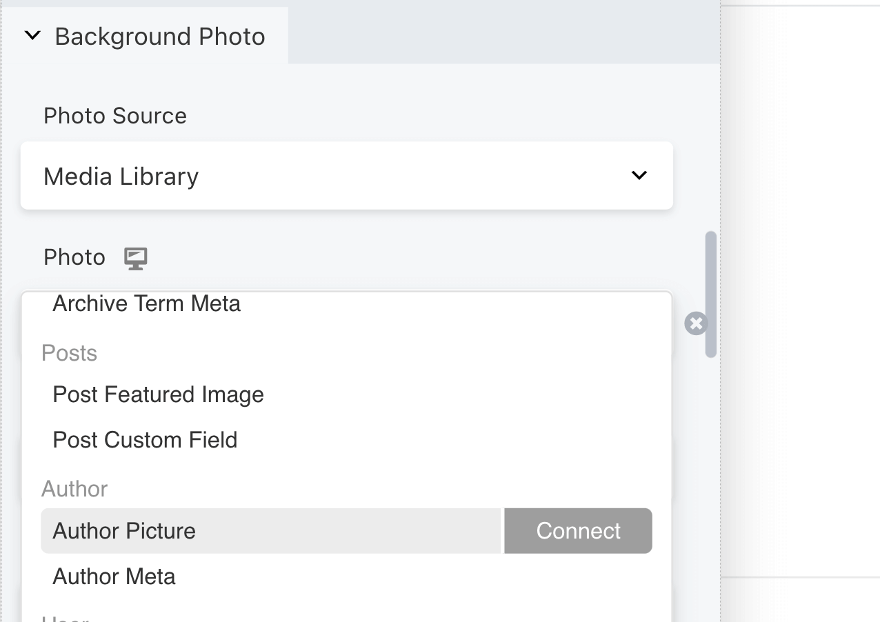 Choosing the Author Picture option in Background Photo.