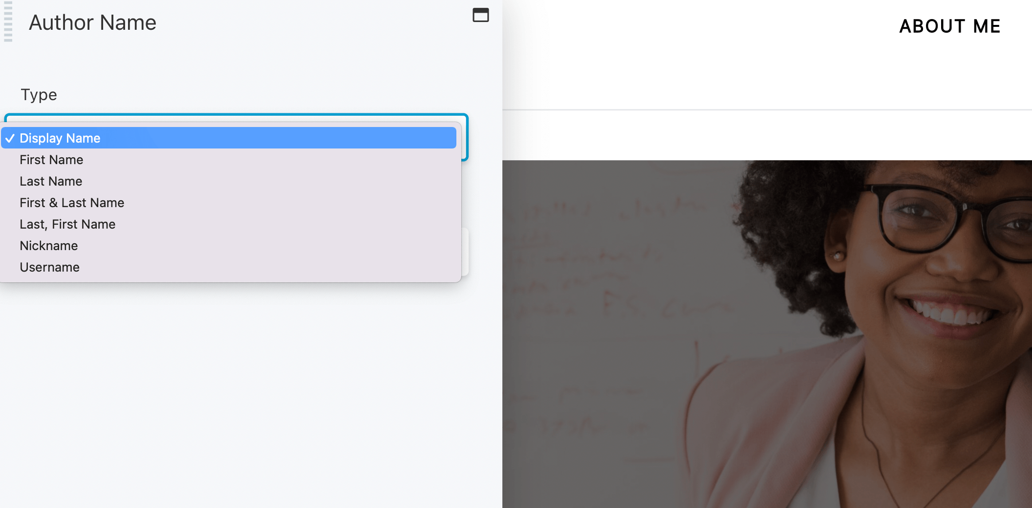 Choosing the author name type.