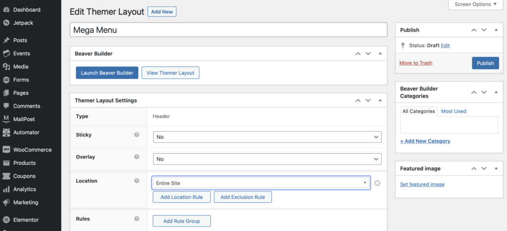 Edit Mega Menu Beaver Themer layout