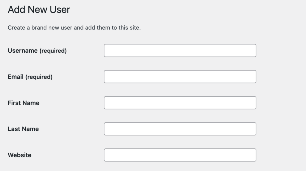 Adding a new user in WordPress.