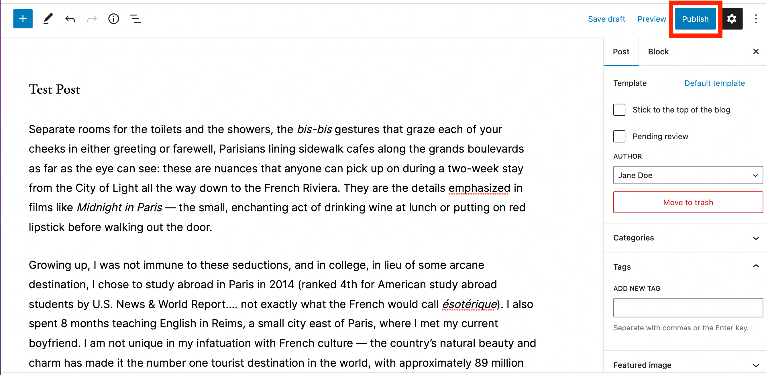 Publish highlighted in Posts.