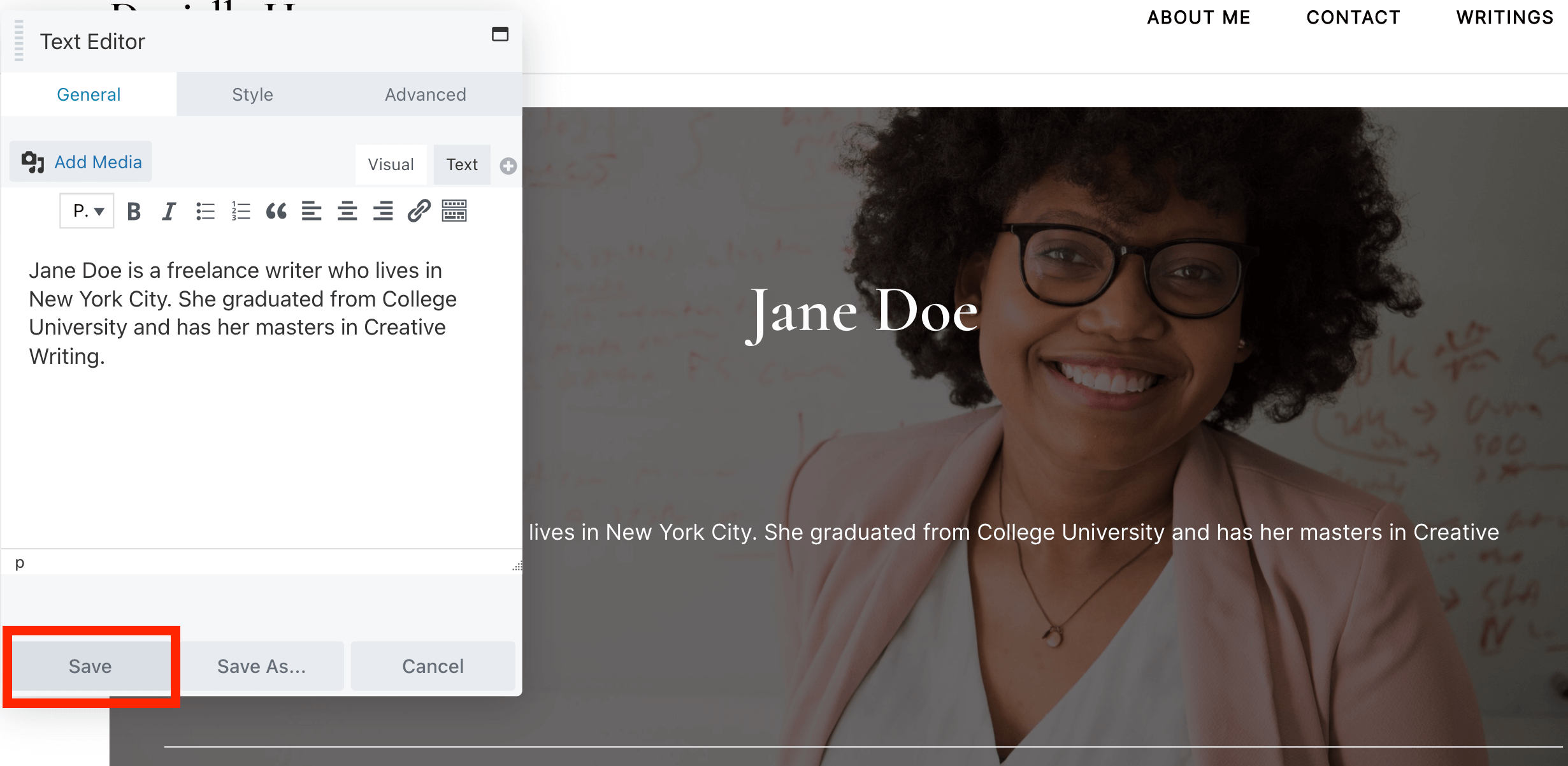 Save highlighted in Beaver Builder.