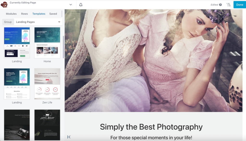 The Beaver Builder Foto template. 