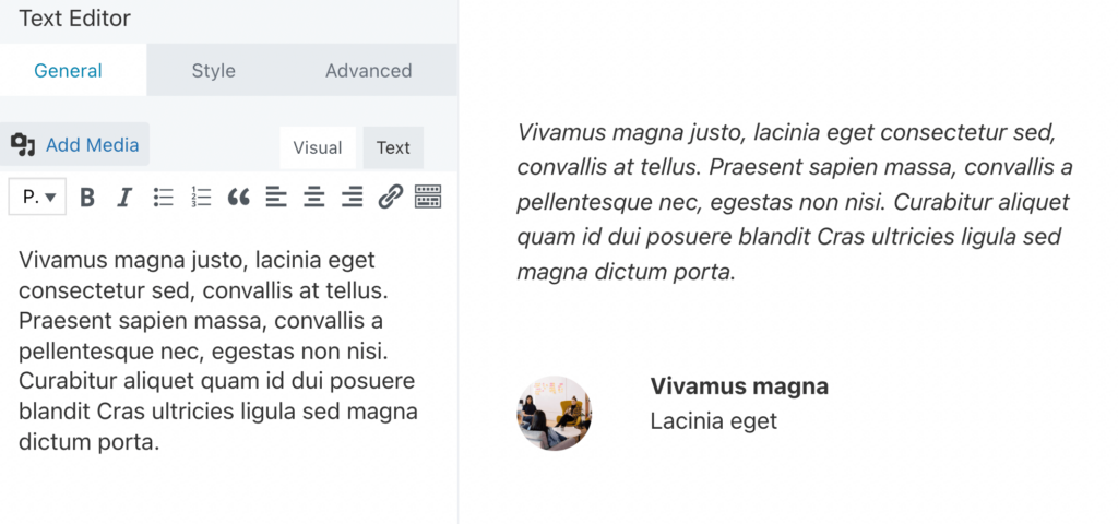 The Text Editor box in Beaver Builder. 