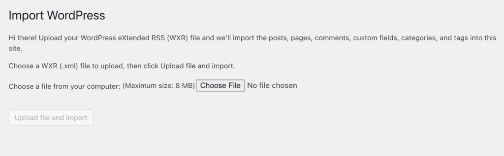 Importing a page in WordPress