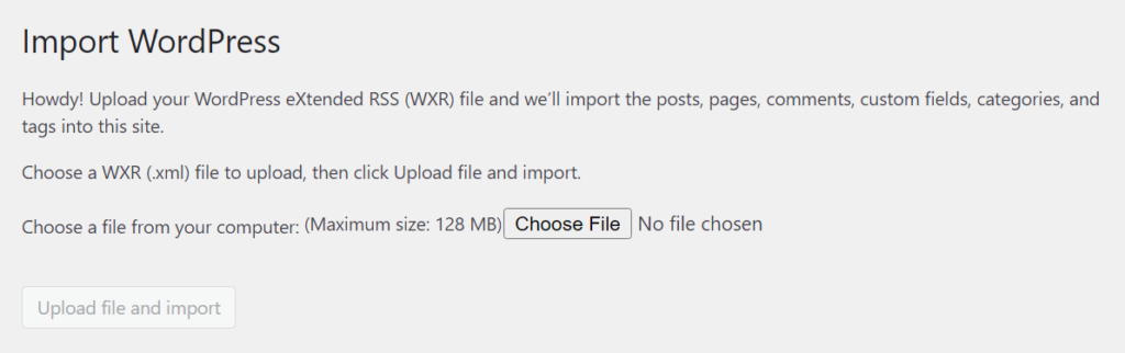 Importing content into WordPress