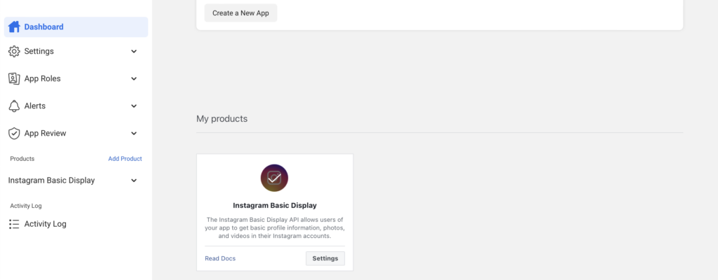 Your products in your Meta for Developers dashboard 