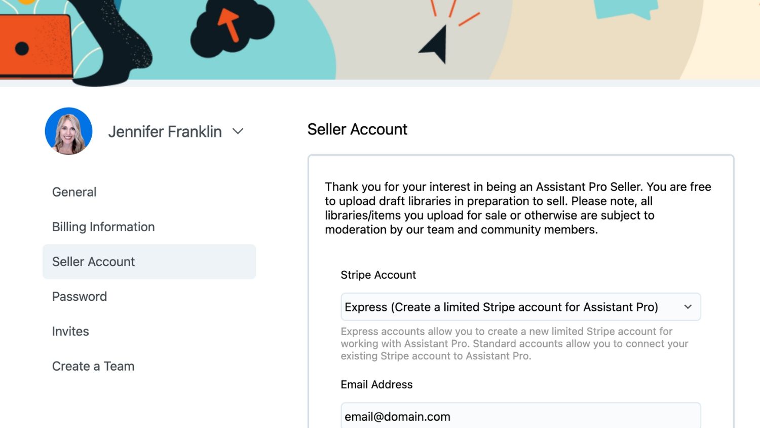 Assistant Pro apply for a seller account
