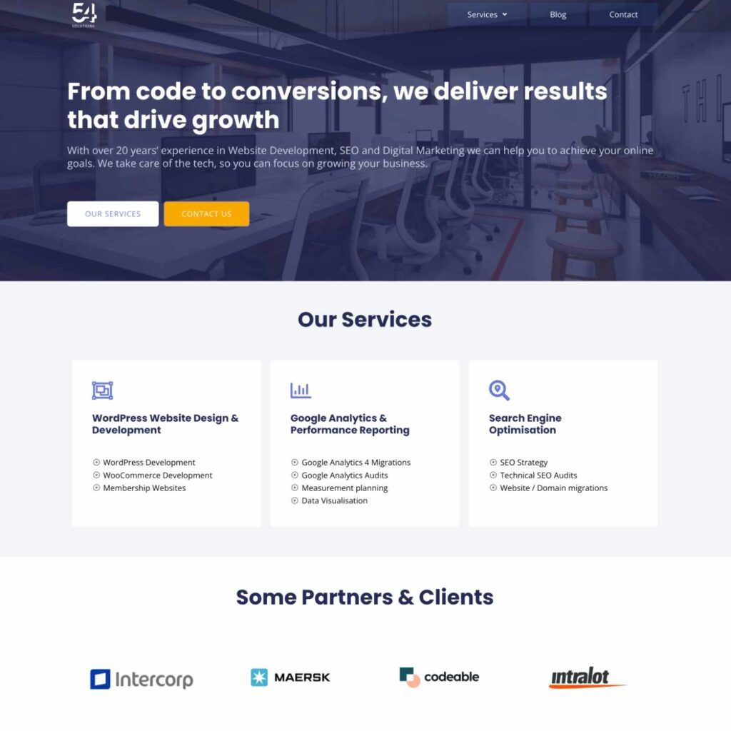 54 Solutions homepage