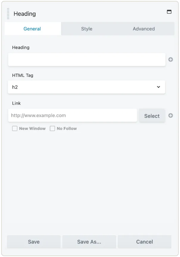 Beaver Builder settings panel screenshot