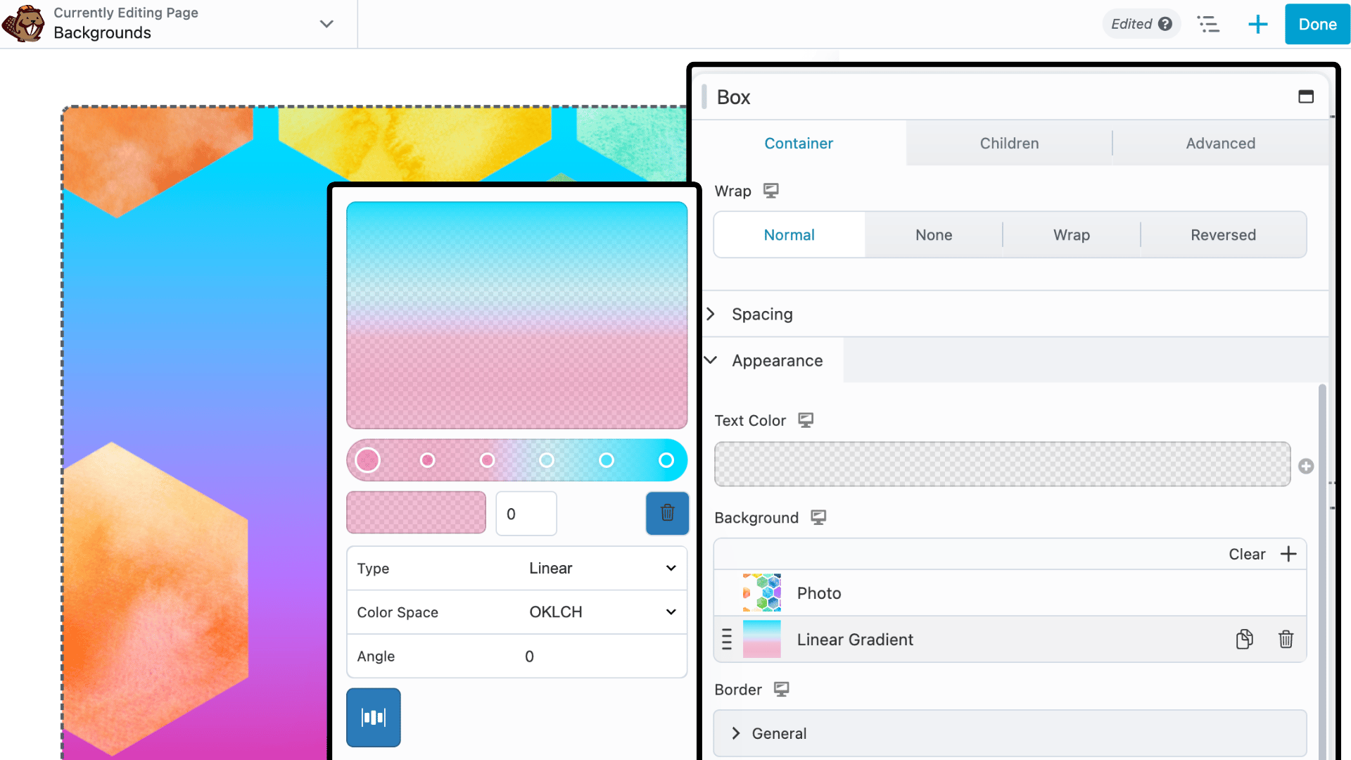 Beaver Builder 2.9 new gradient picker