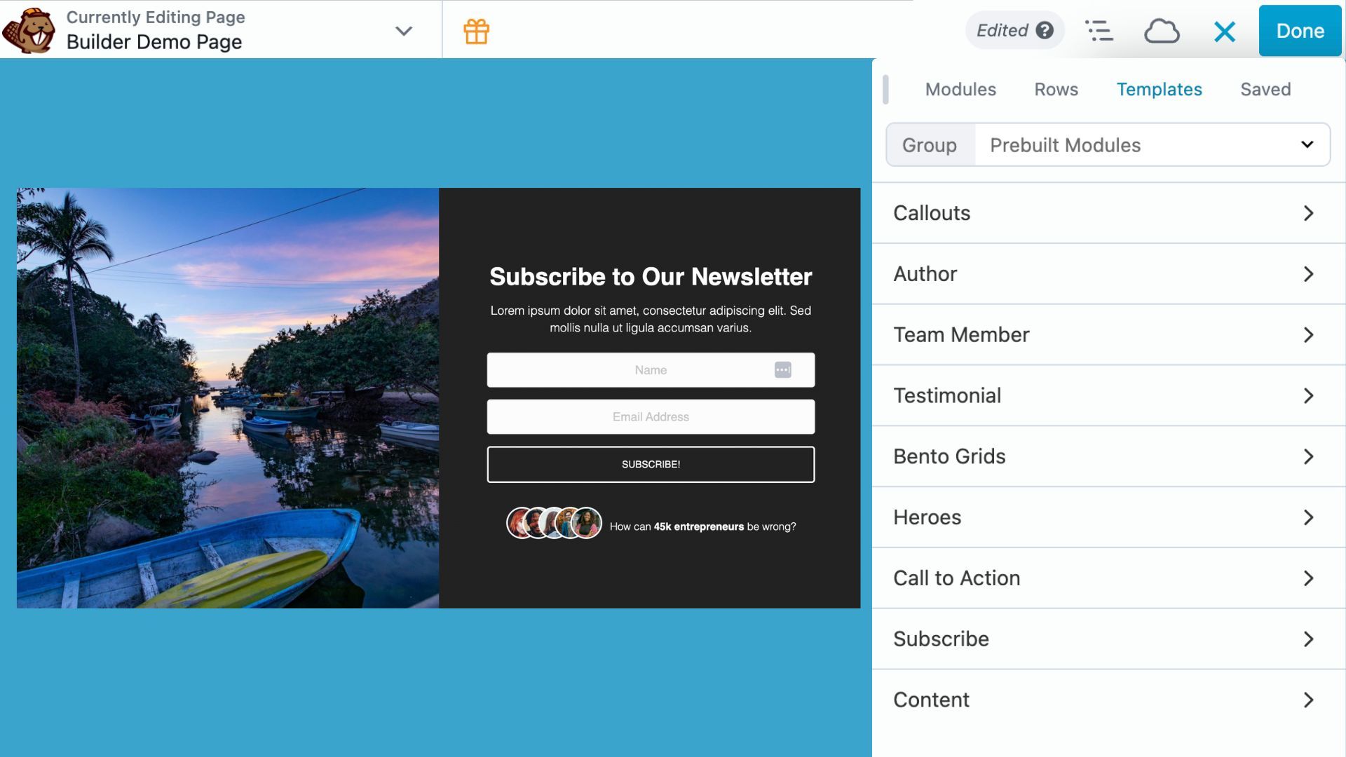beaver builder pre-built box module templates