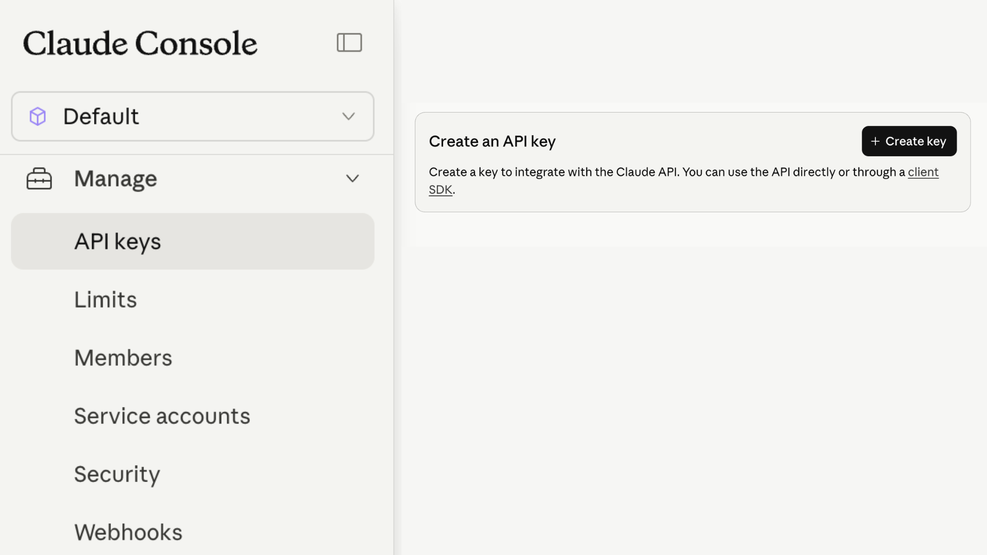 claude console create api key