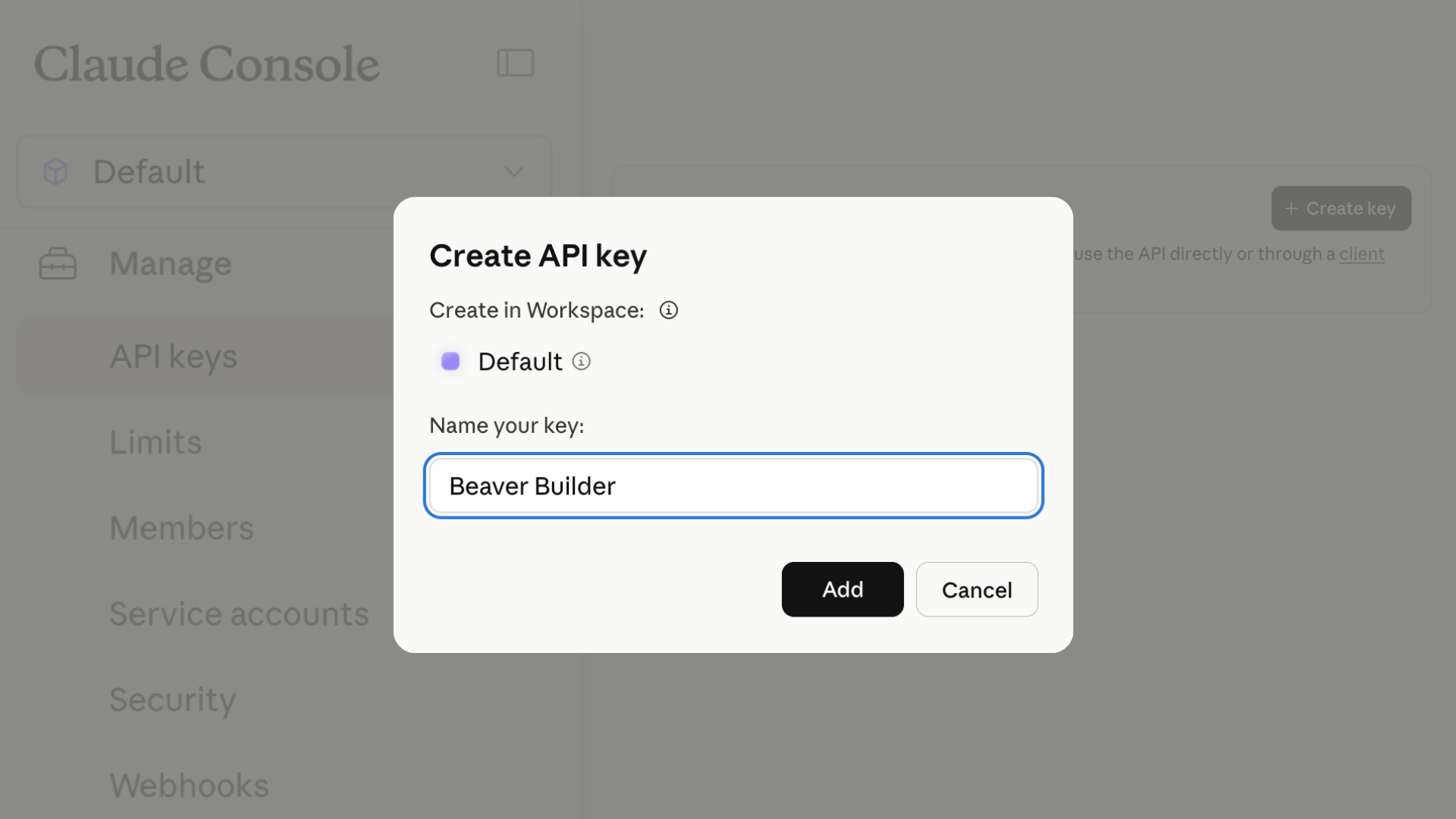 claude console name api key
