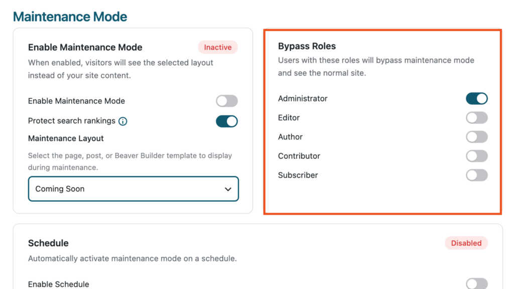 Beaver Builder Maintenance Mode -Bypass Roles