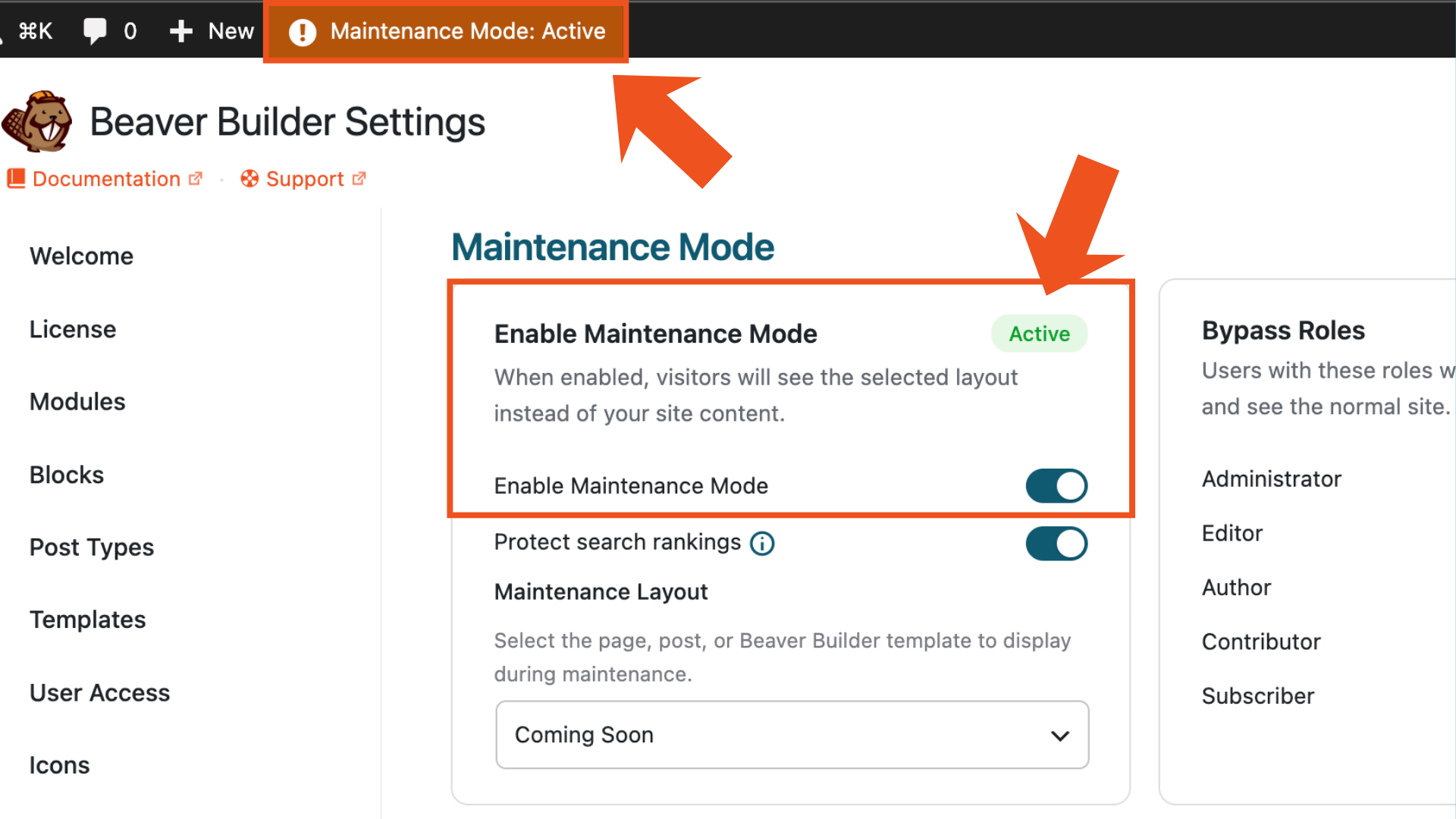 How to enable Beaver Builder Maintenance Mode