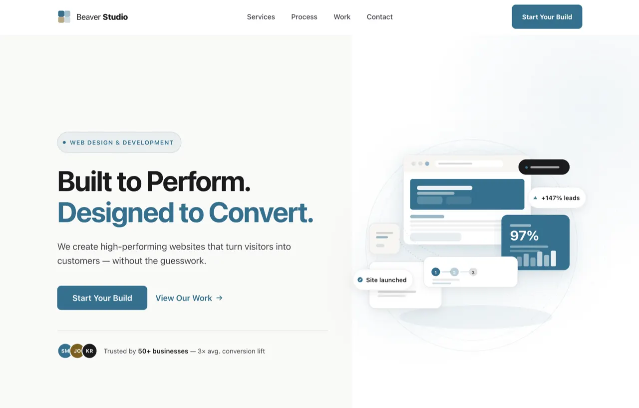 Beaver Studio web agency design built with Beaver Builder AI
