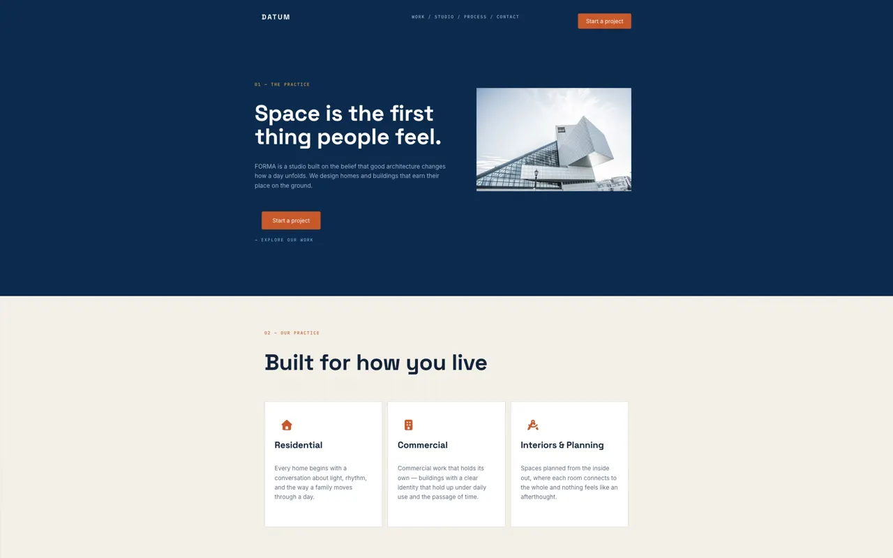 DATUM architecture design built with Beaver Builder AI