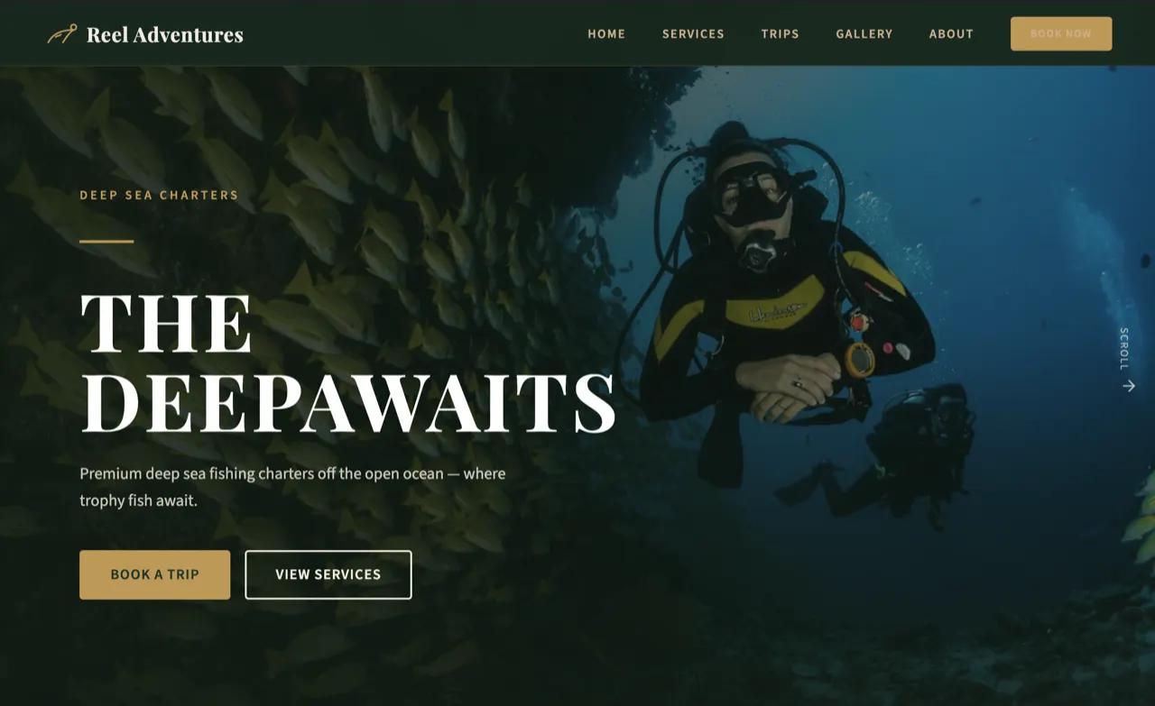 Reel Adventures charter fishing design built with Beaver Builder AI