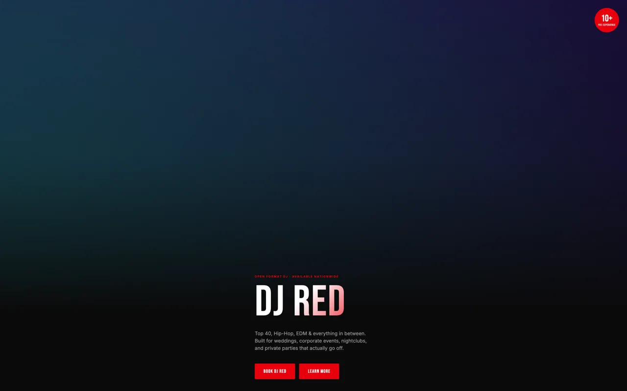 DJ Red dj & events design built with Beaver Builder AI