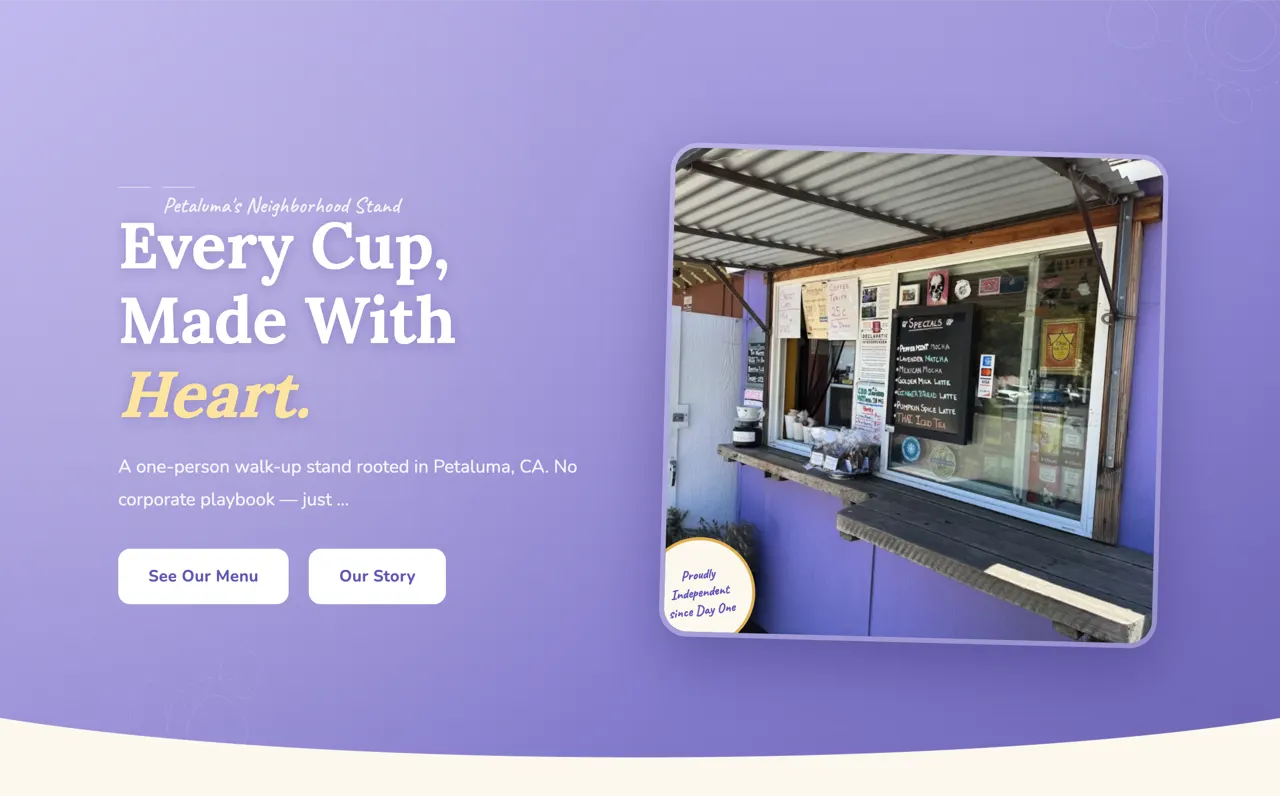 Every Cup coffee stand design built with Beaver Builder AI
