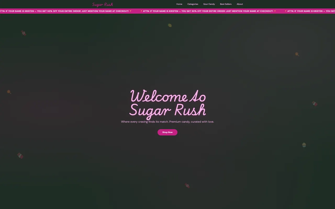 Kristen's Candy Shop retail design built with Beaver Builder AI