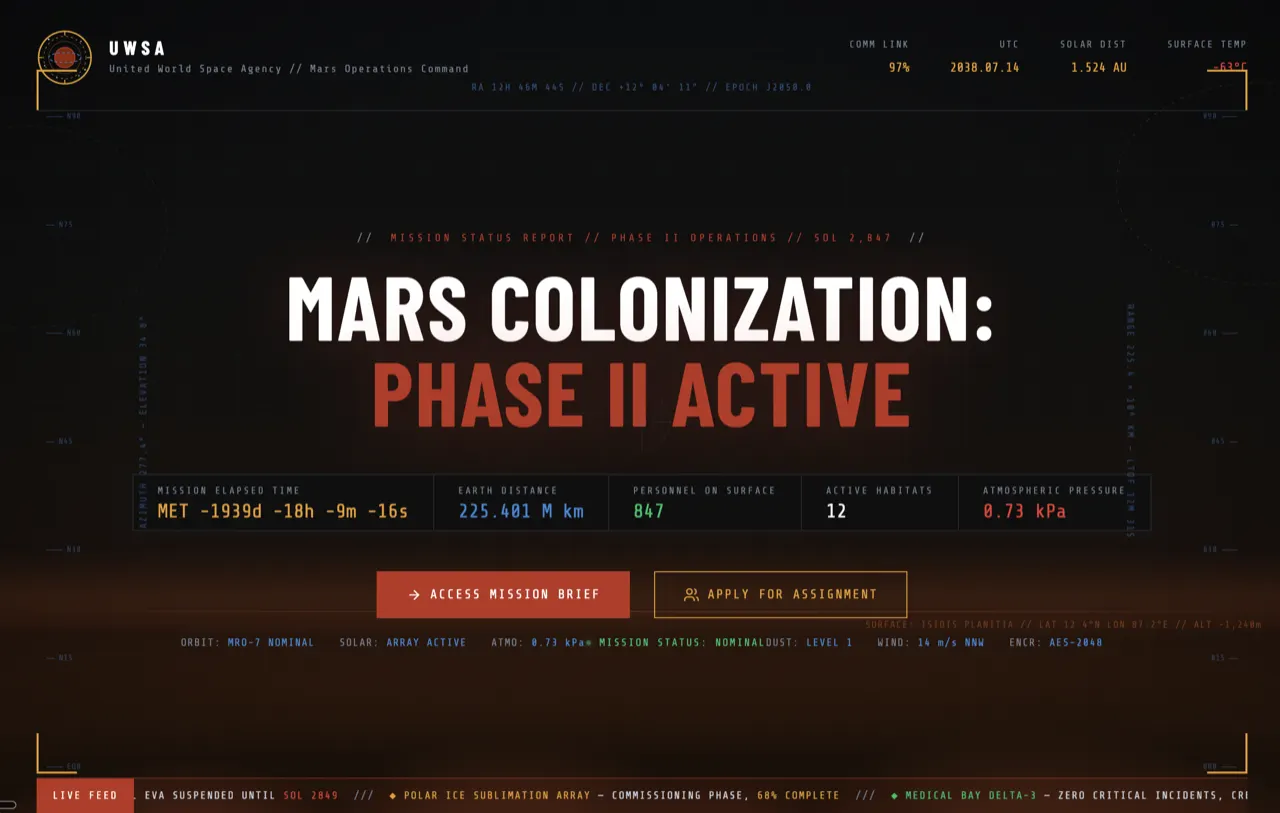 UWSA Mission Control space program design built with Beaver Builder AI