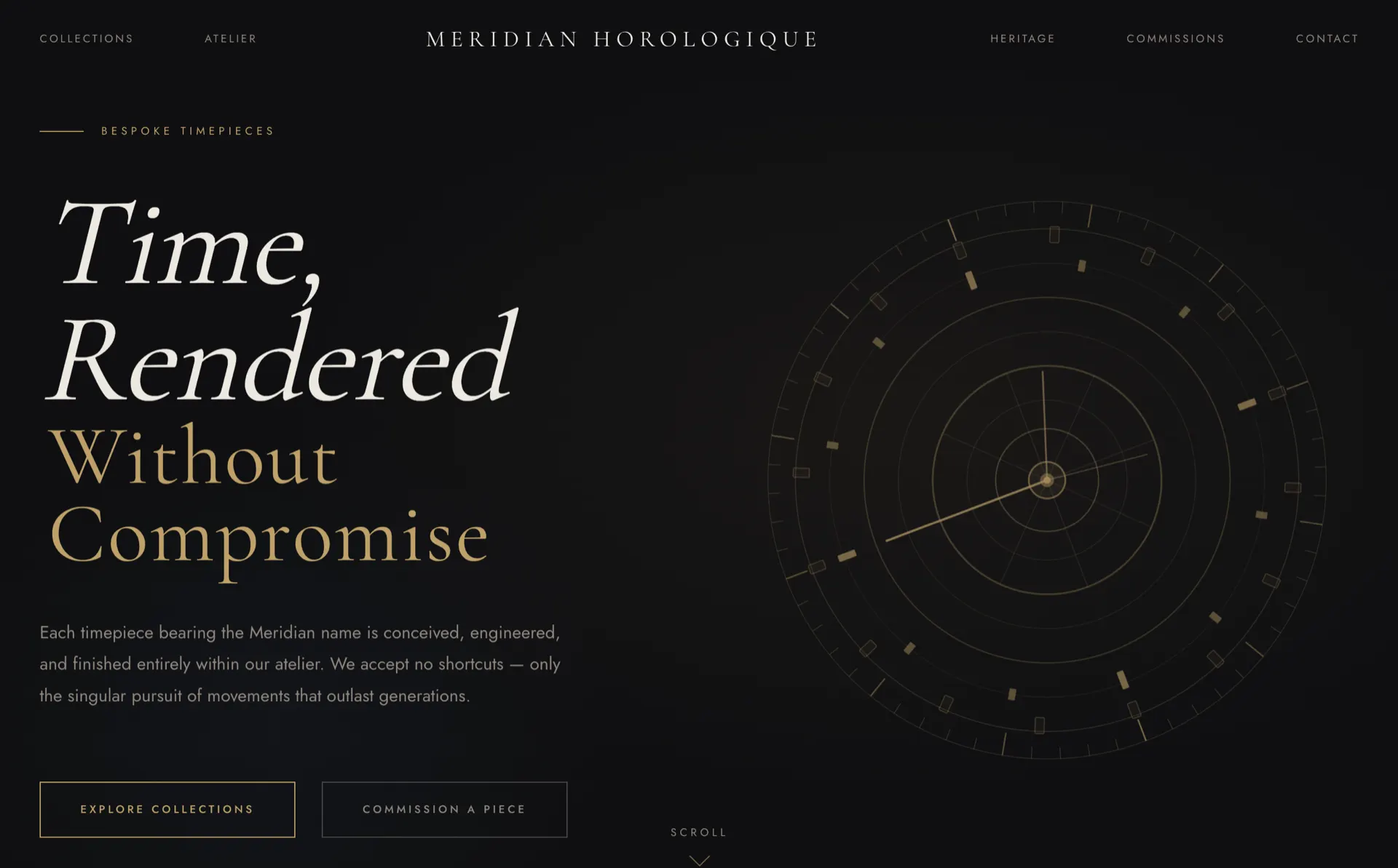 Meridian Horologique bespoke watchmaker design built with Beaver Builder AI