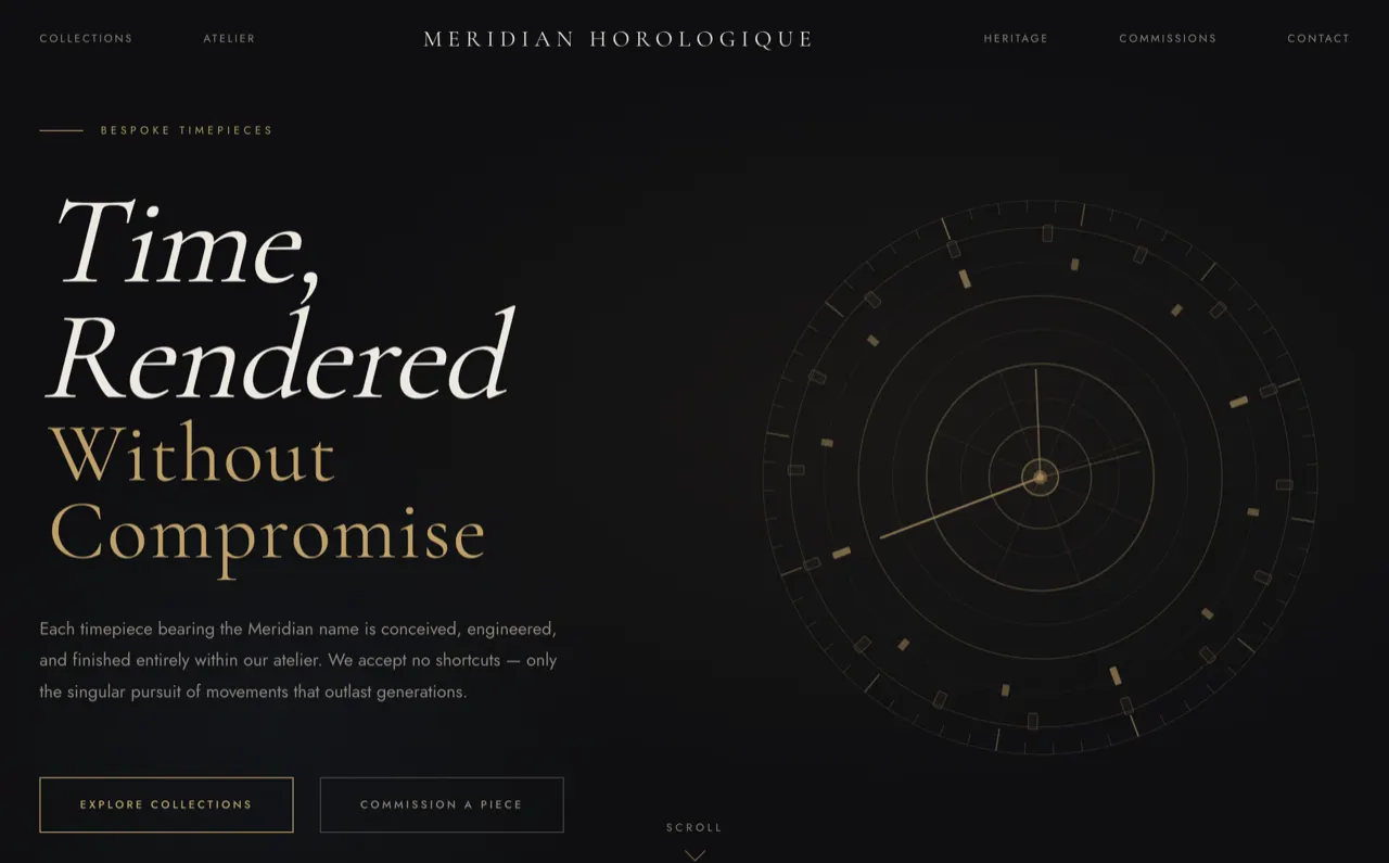 Meridian Horologique bespoke watchmaker design built with Beaver Builder AI