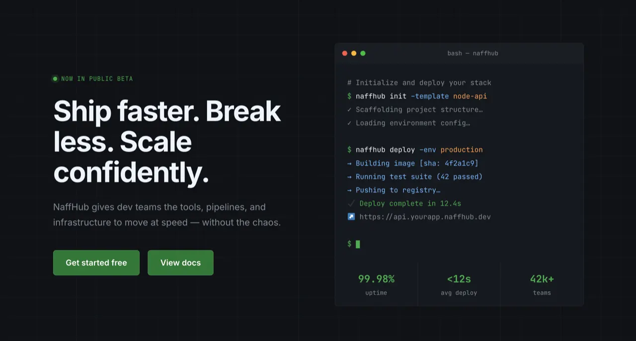 NaffHub developer platform design built with Beaver Builder AI