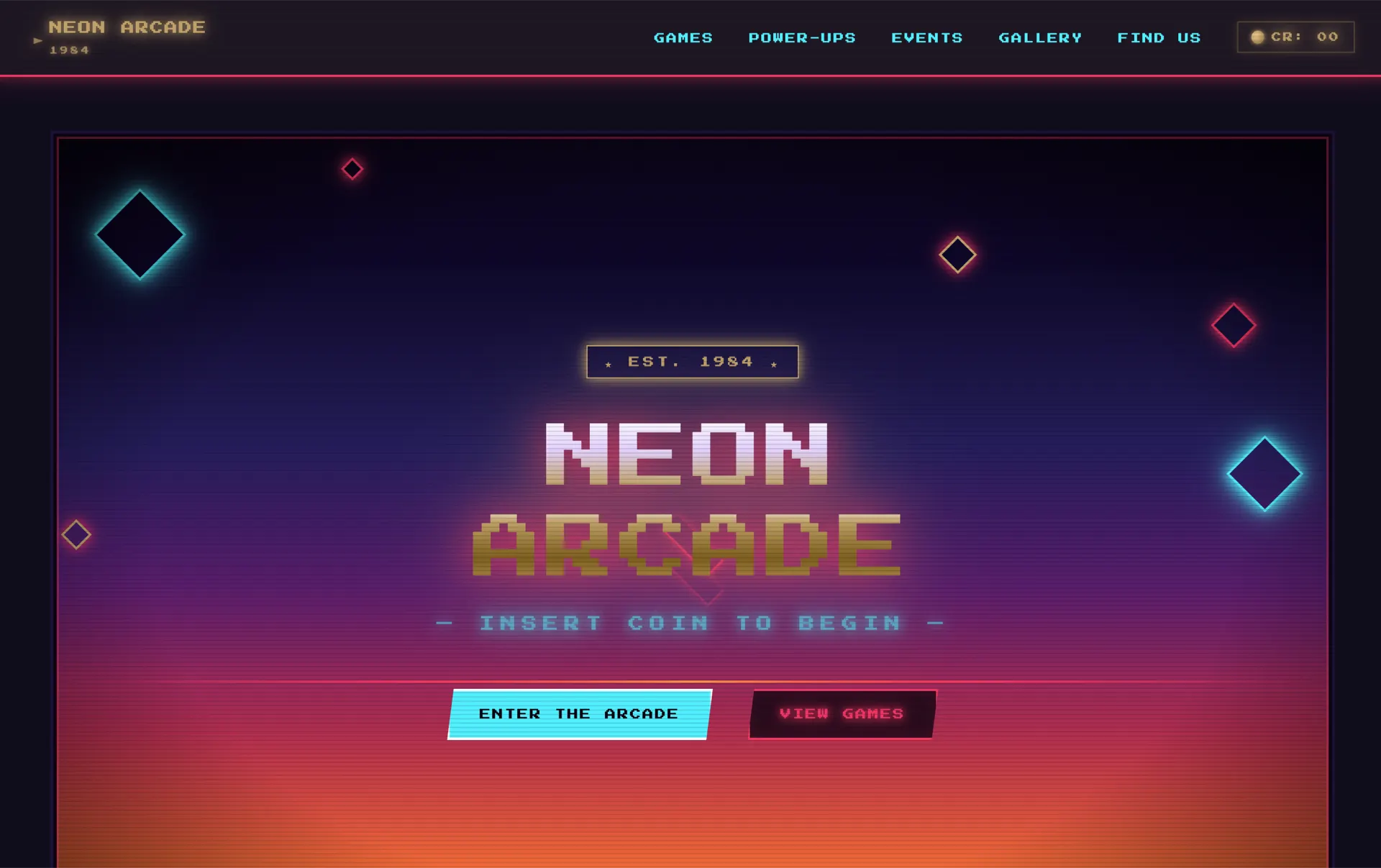 Neon Arcade retro arcade design built with Beaver Builder AI