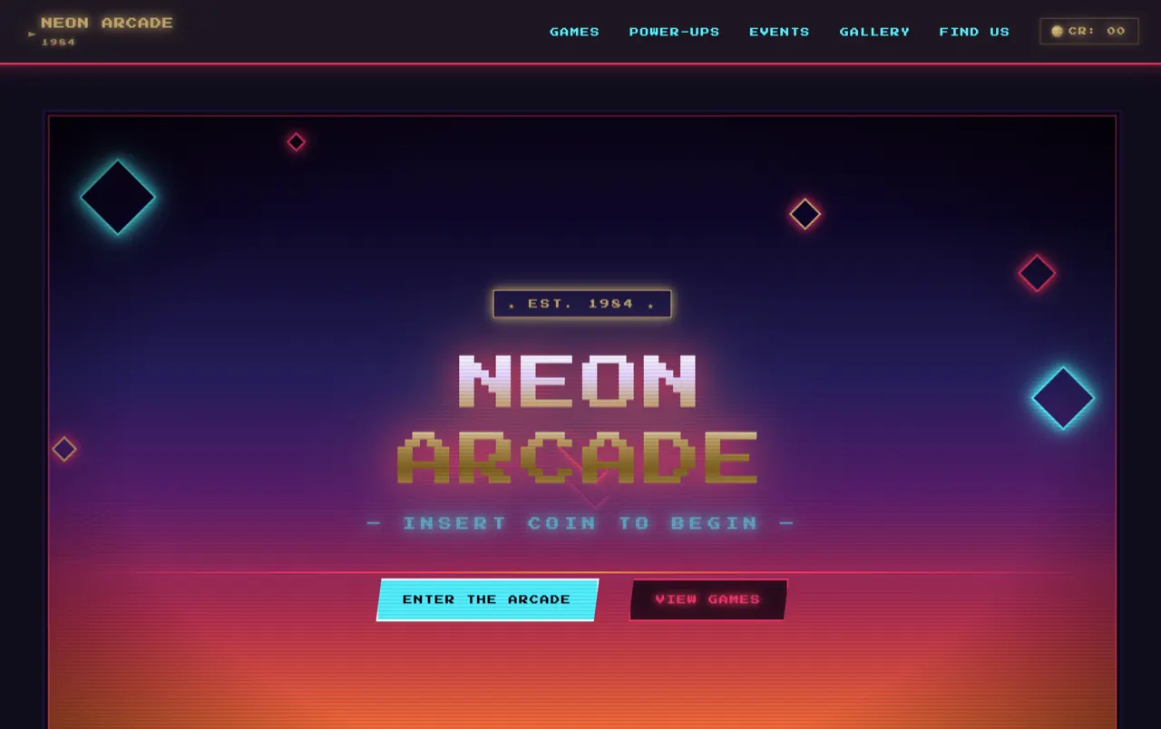 Neon Arcade retro arcade design built with Beaver Builder AI