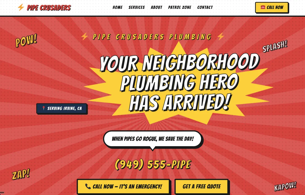 Pipe Crusaders plumbing design built with Beaver Builder AI