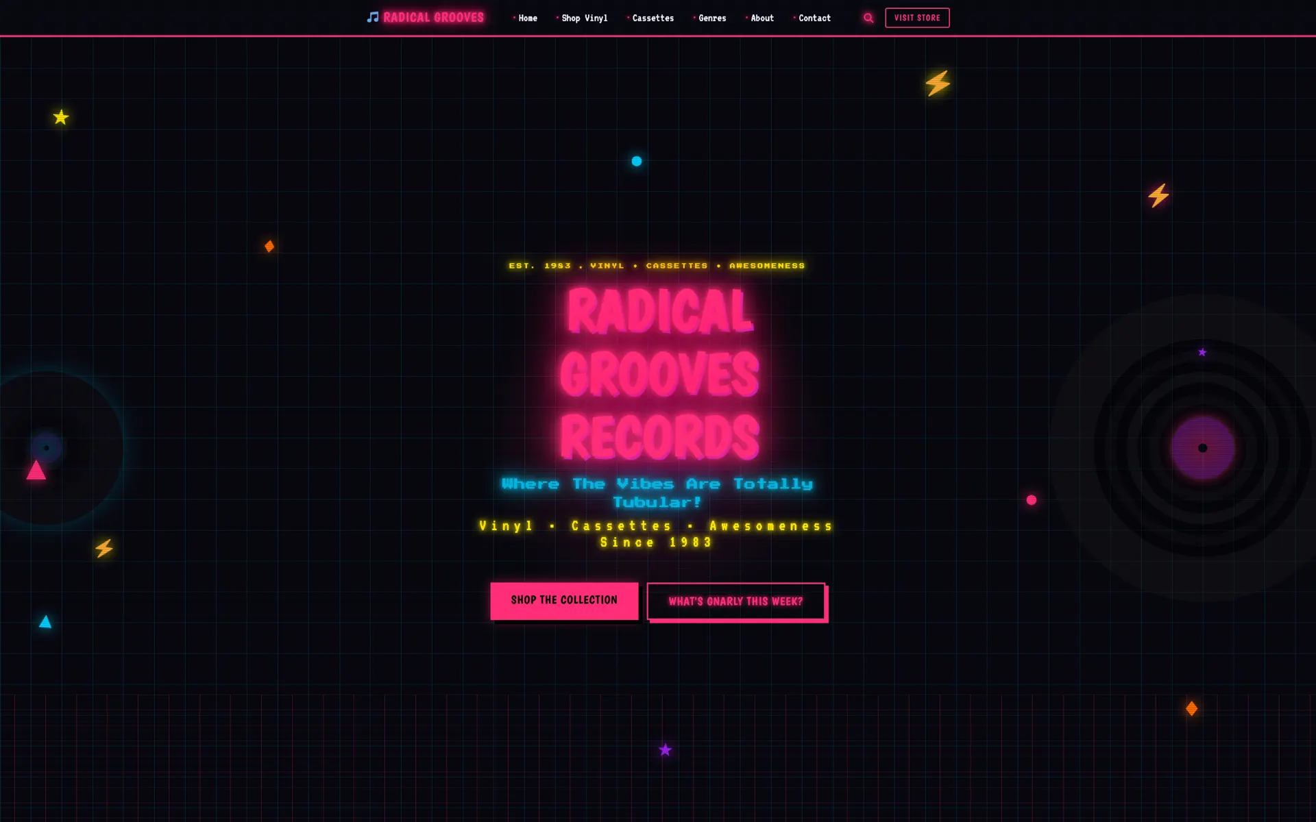 Radical Grooves record store design built with Beaver Builder AI