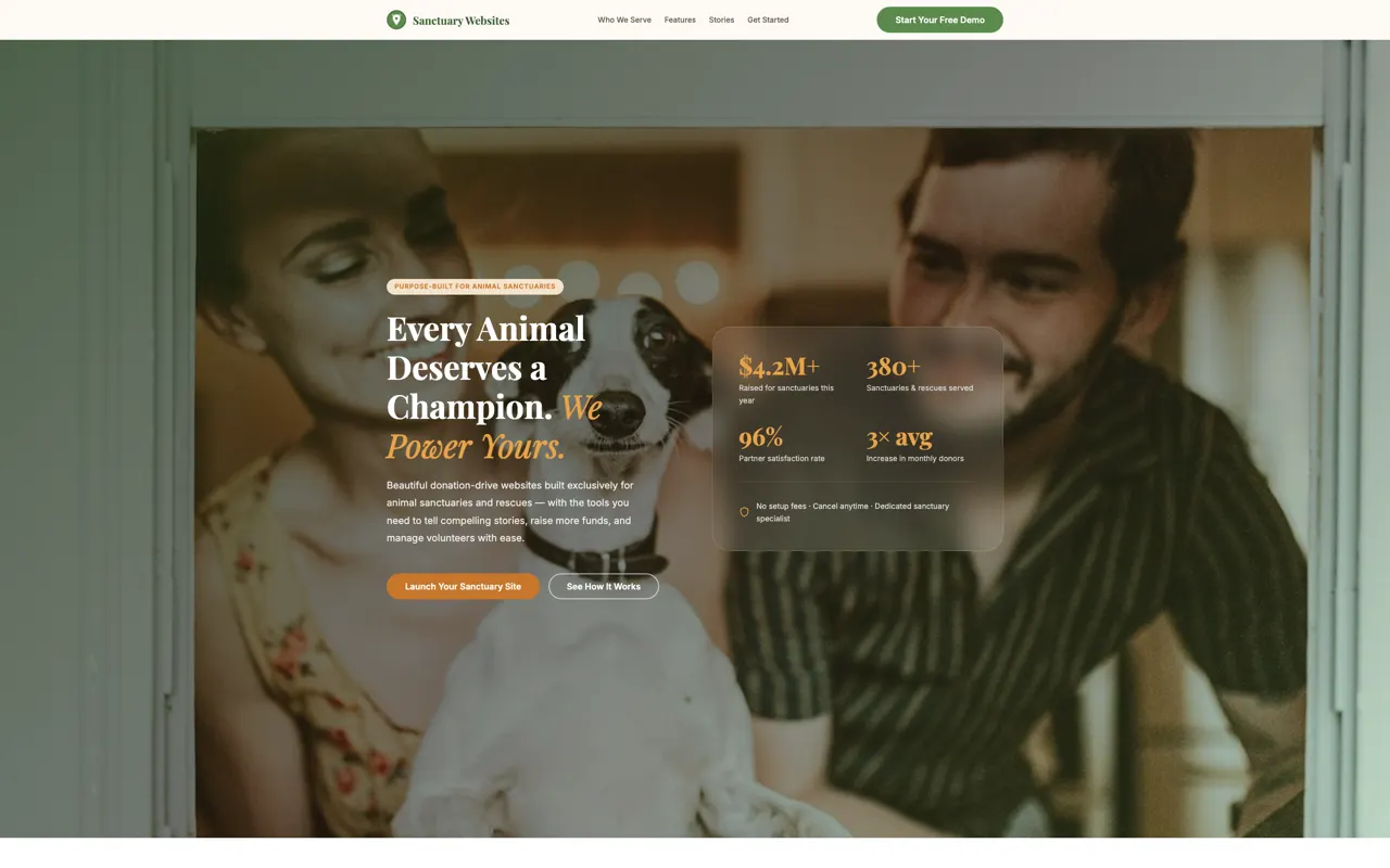 Sanctuary Websites nonprofit web design built with Beaver Builder AI