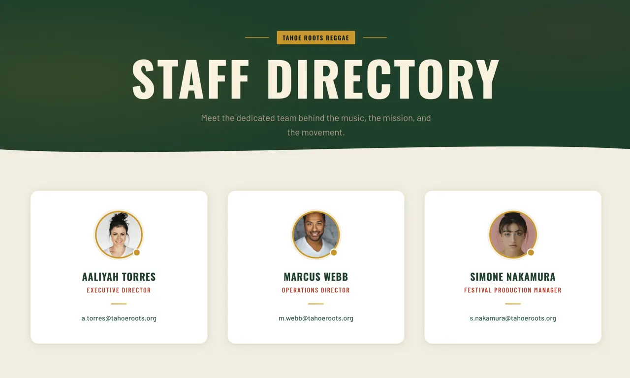 Tahoe Roots: Staff team page design built with Beaver Builder AI