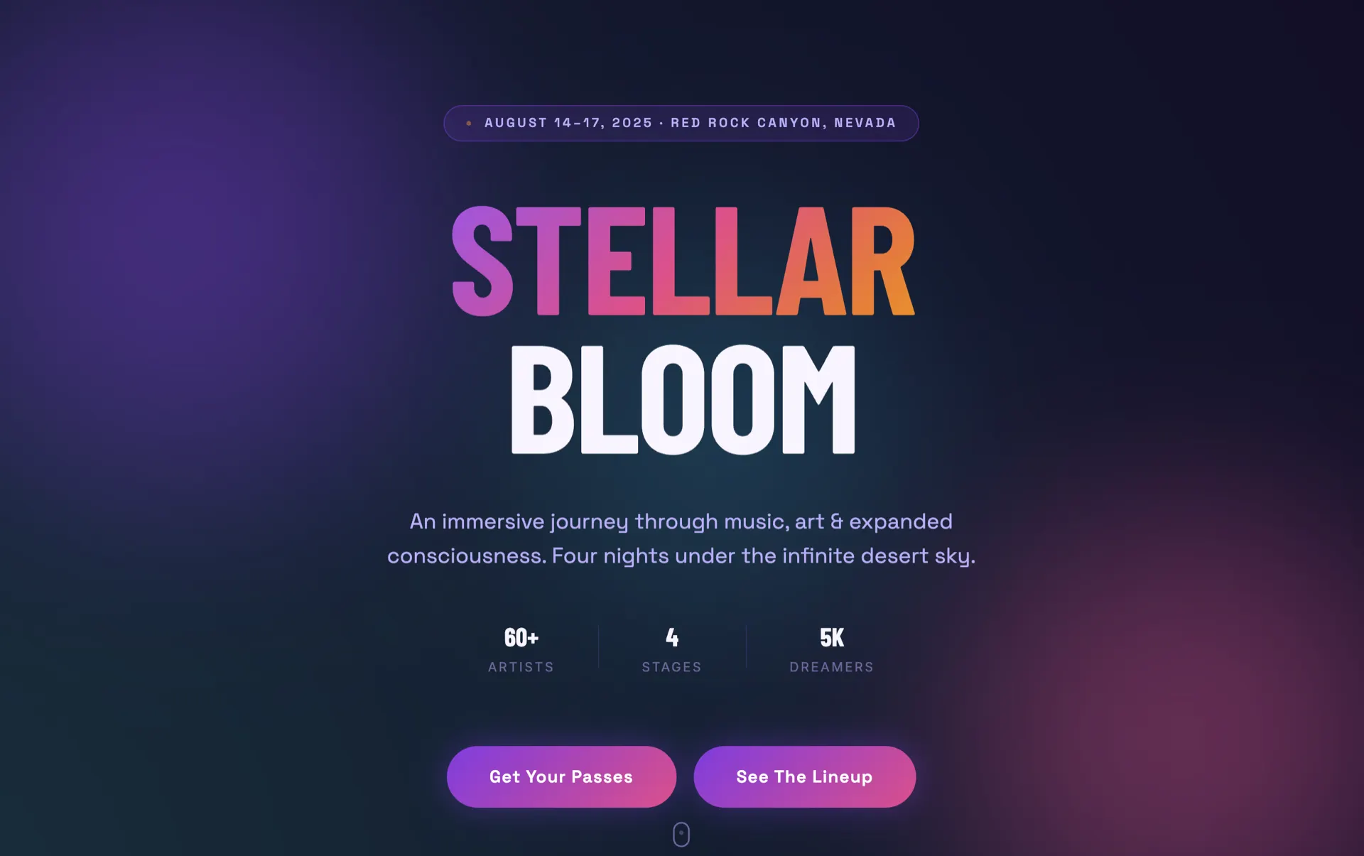 Stellar Bloom music festival design built with Beaver Builder AI