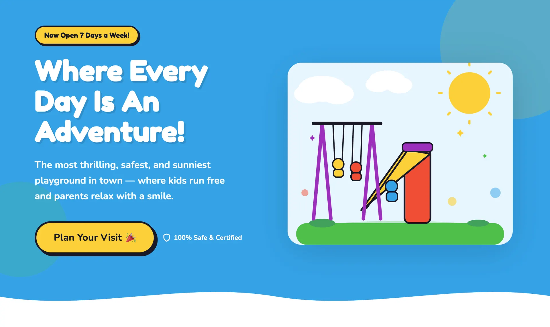 Sunny Playground family fun park design built with Beaver Builder AI