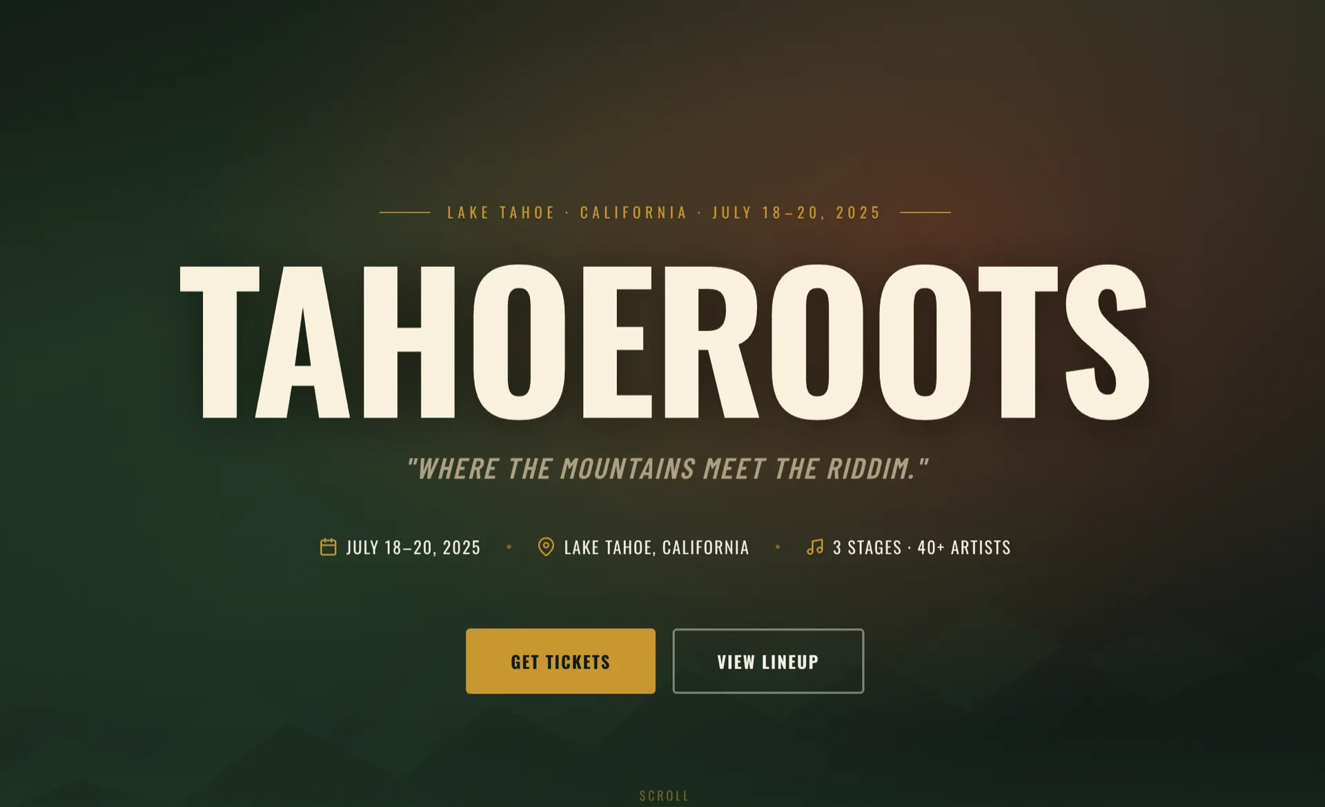 Tahoe Roots reggae festival design built with Beaver Builder AI