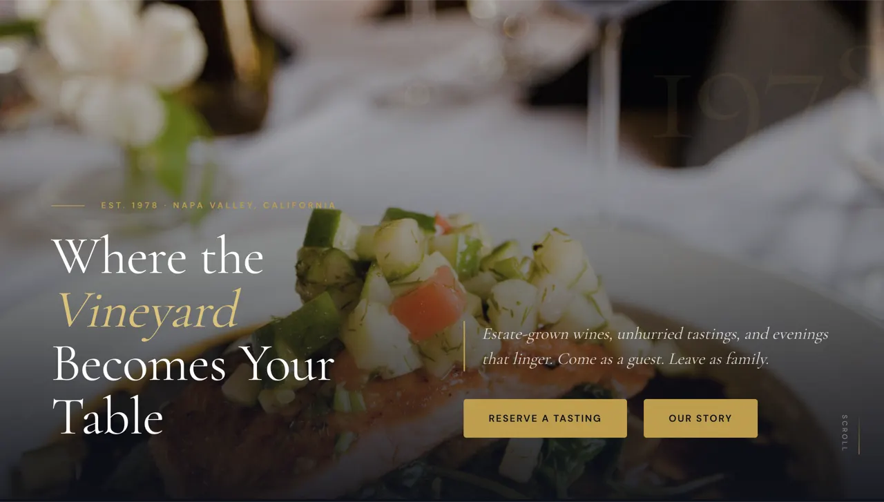 The Vineyard winery design built with Beaver Builder AI